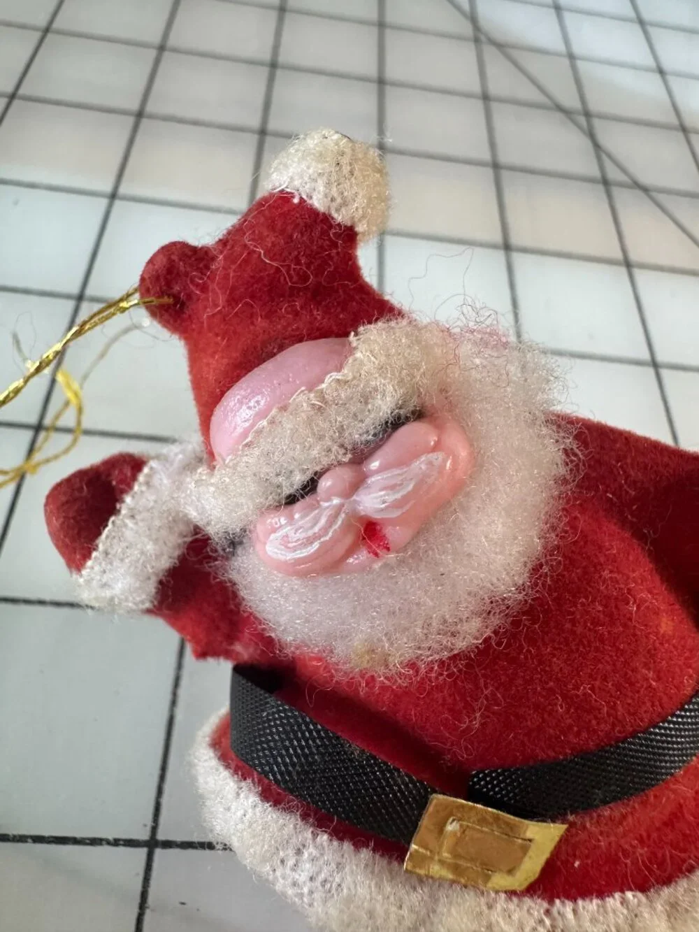 Vintage Flocked Santa Claus Ornaments 4” Japan Hong Kong Mid Century Christmas